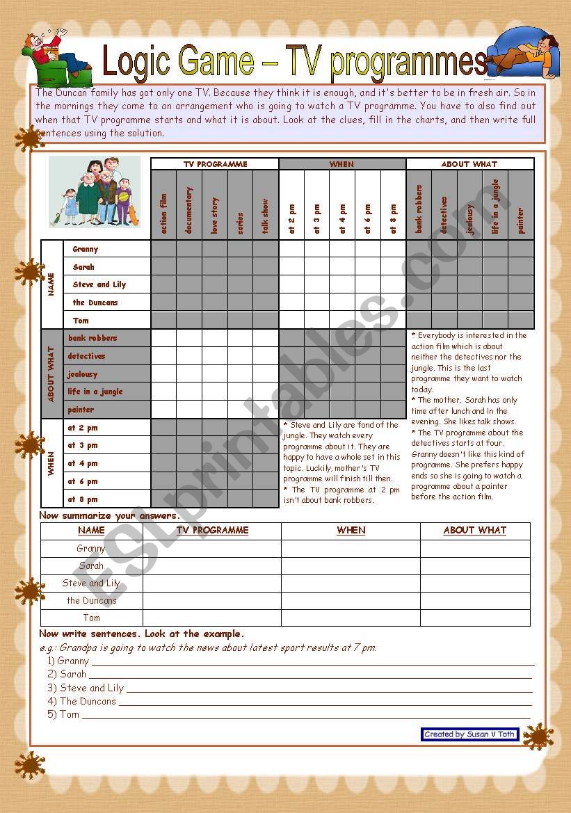 Logic game (8th) - TV programmes *** with key *** for pre-intermediate and intermediate ss *** created with WORD 2003