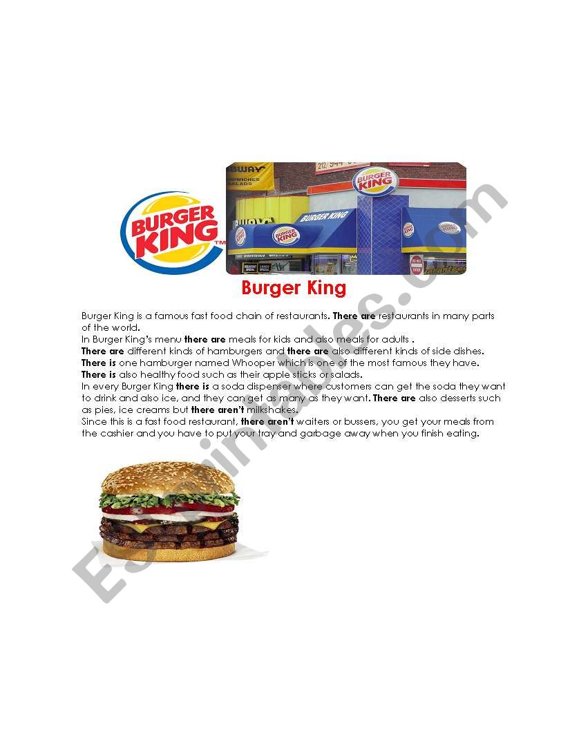Burger King worksheet
