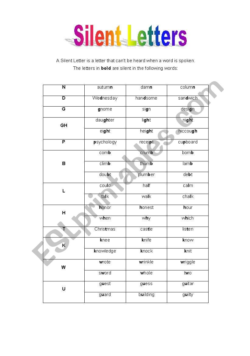 Silent Letters worksheet