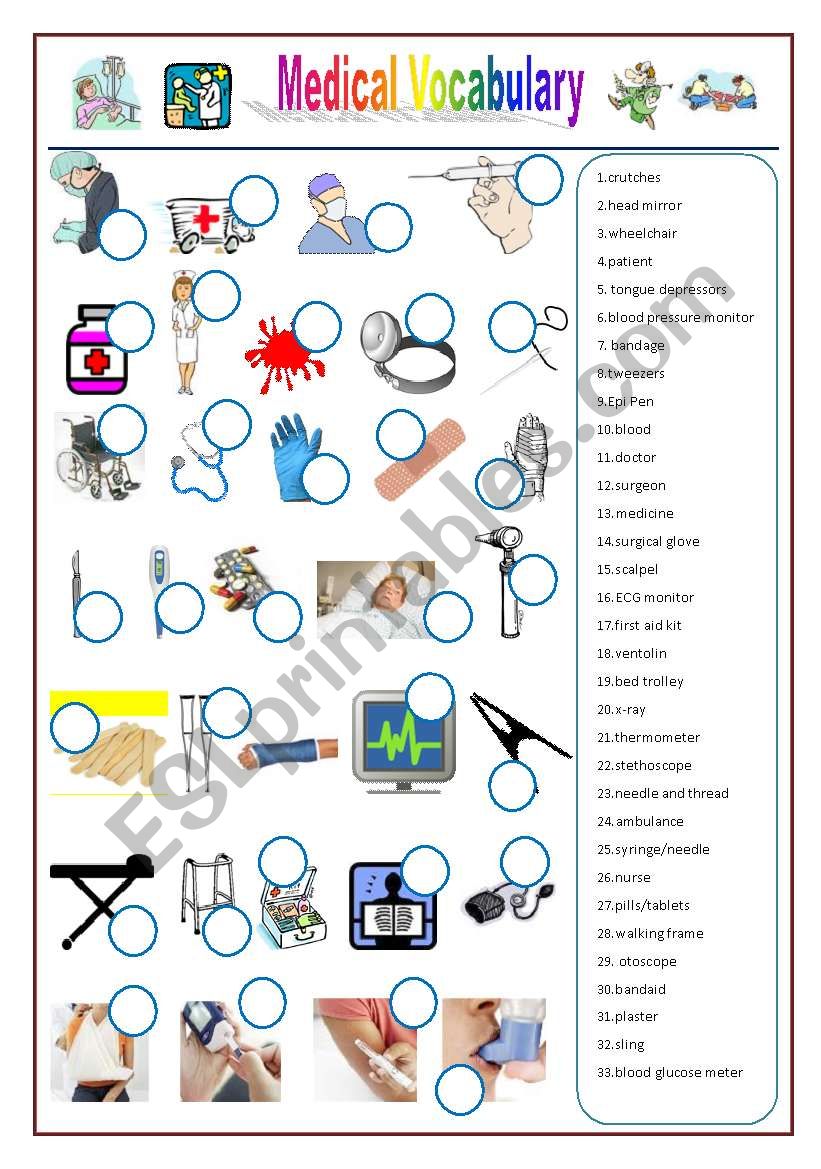 Medical/Health Vocabulary worksheet