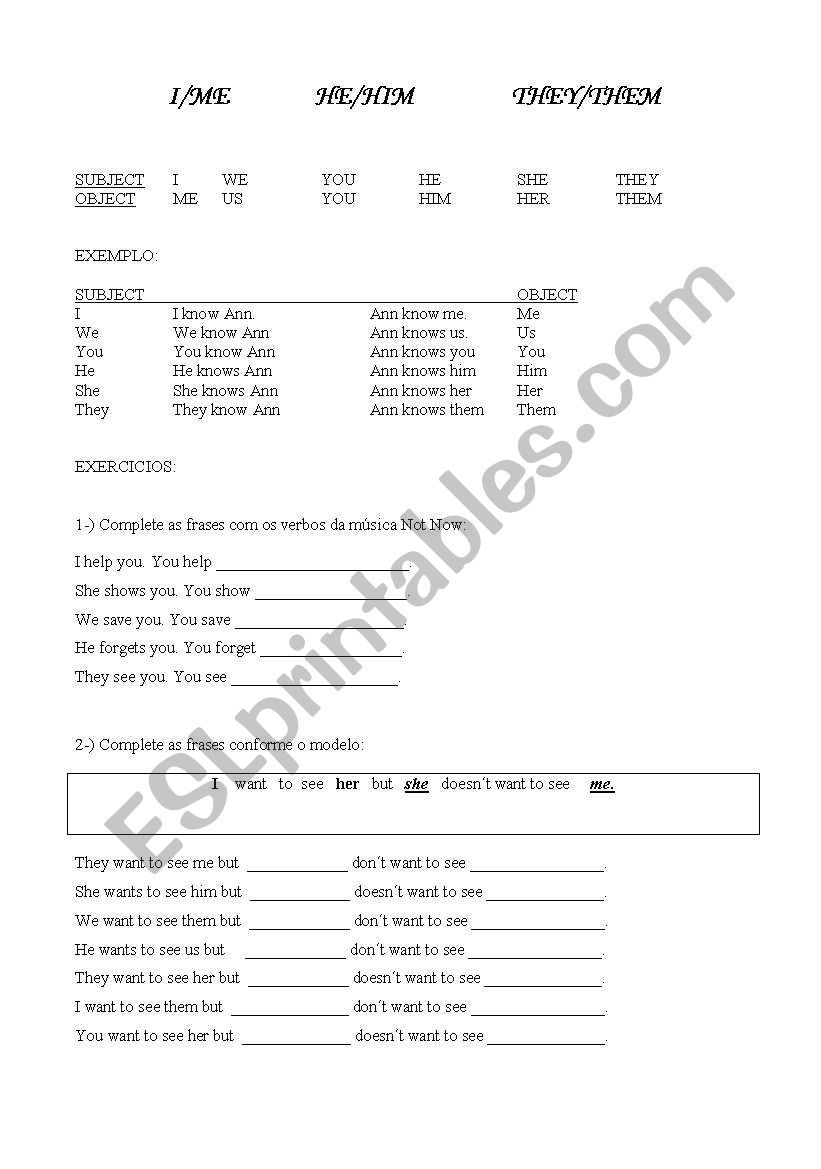 Object Pronouns worksheet