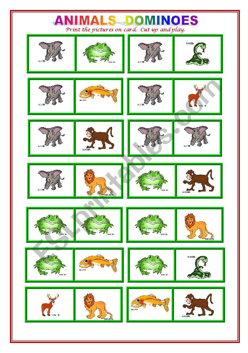 Animais - Jogo de Dominó em Português  Domino games, English activities  for kids, English worksheets for kids