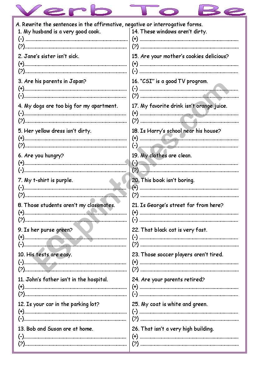 Verb to be (with answer key) worksheet