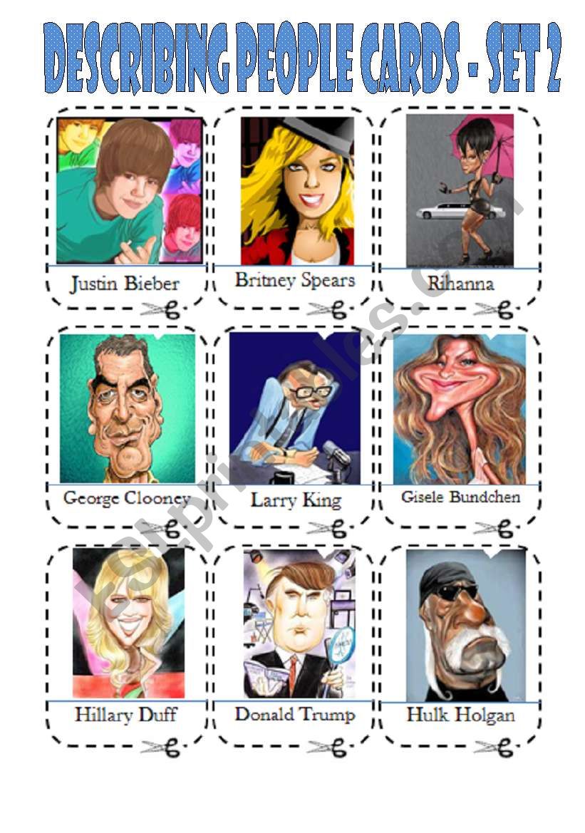 Describing People Caricatures Boardgame 18 Cards