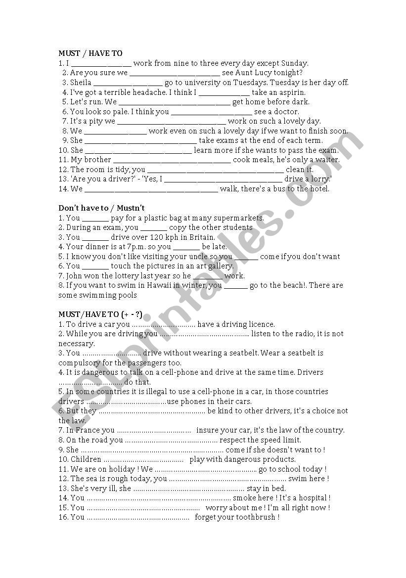must-have to worksheet