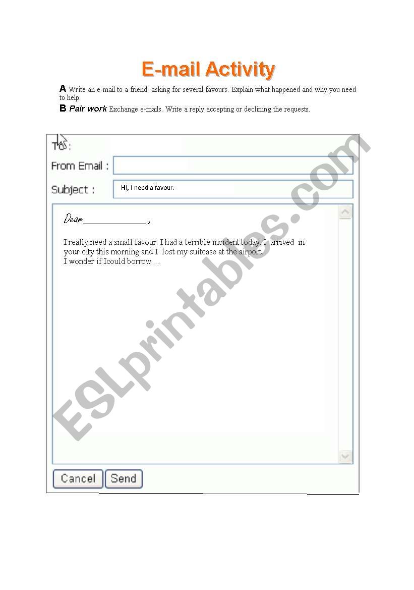 E-mail Activity worksheet