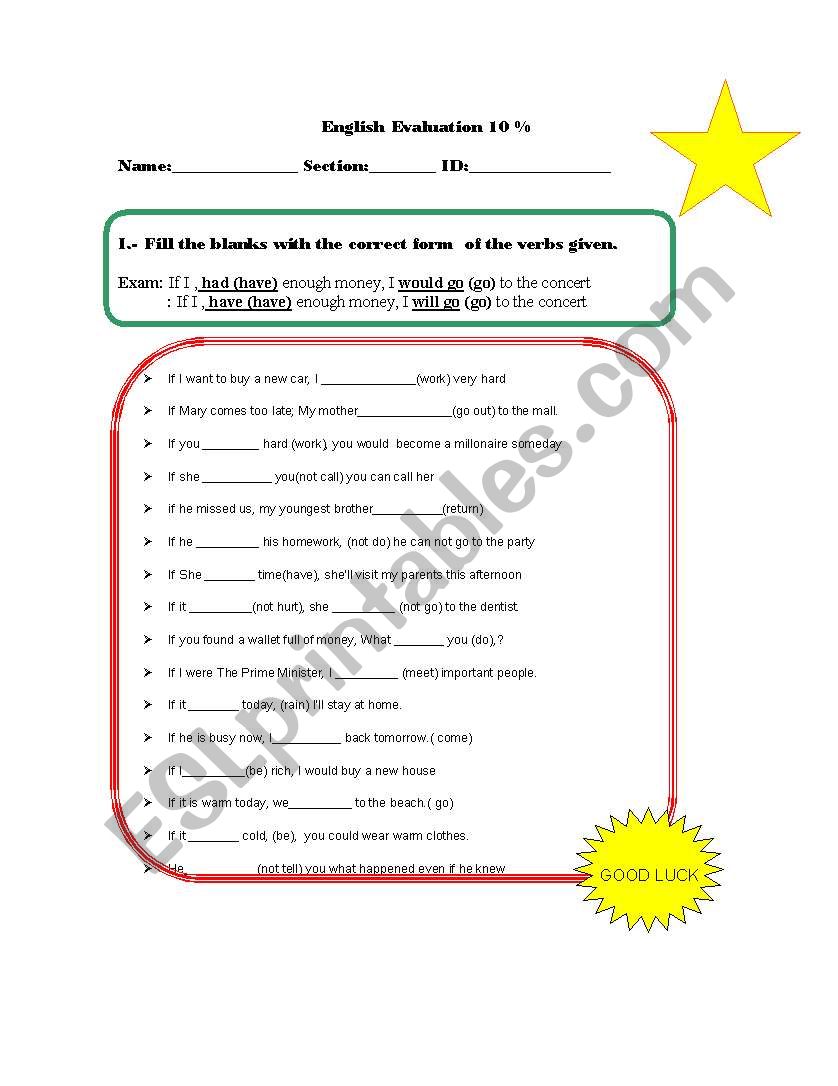 Test Conditionals Type 1 and 2