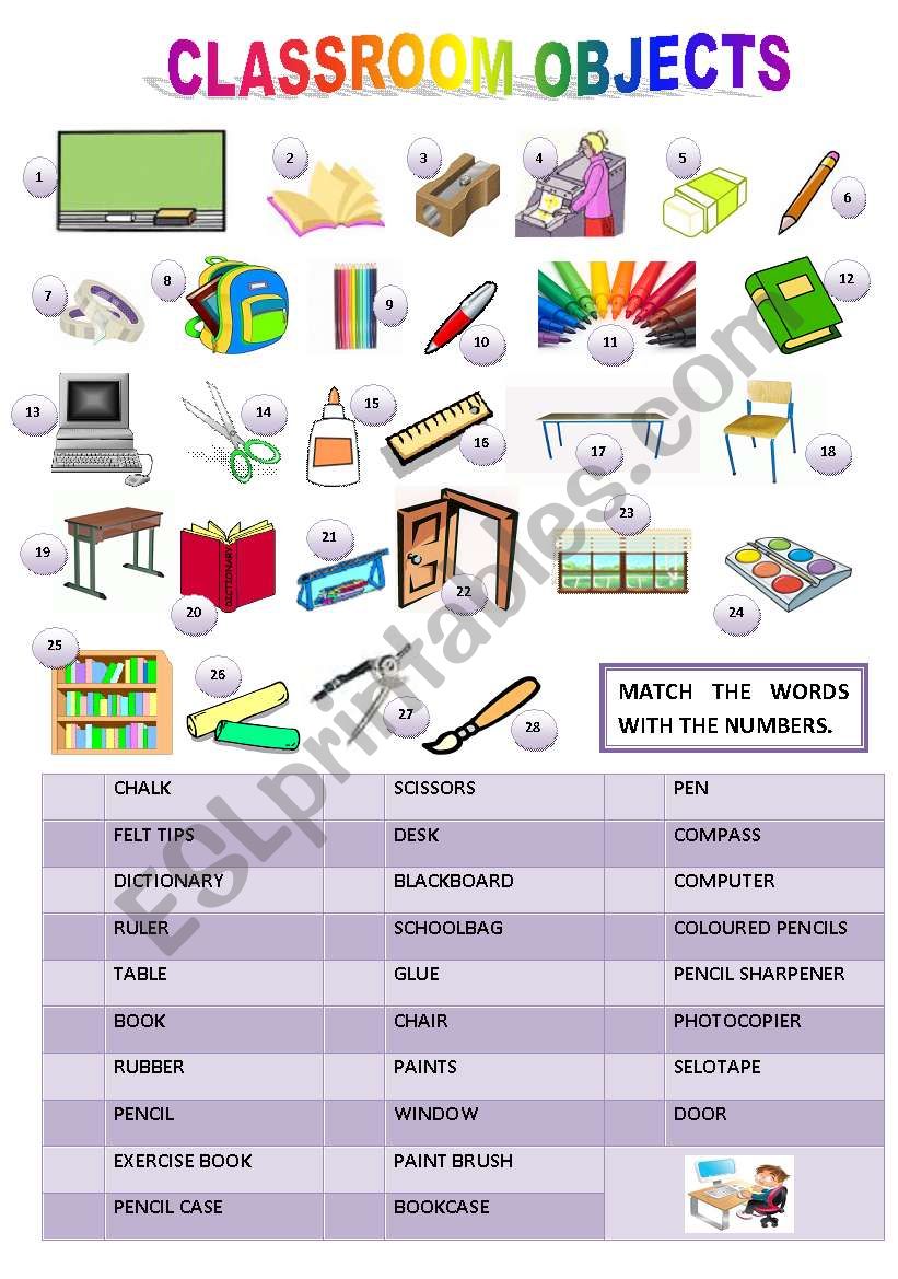 CLASSROOM OBJECTS worksheet