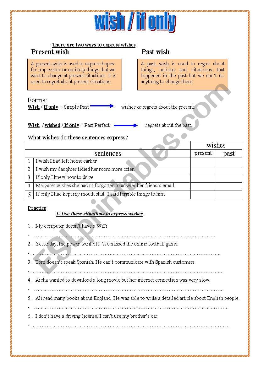 wish/ if only + conditional type 3