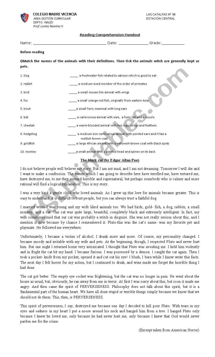 The black cat worksheet