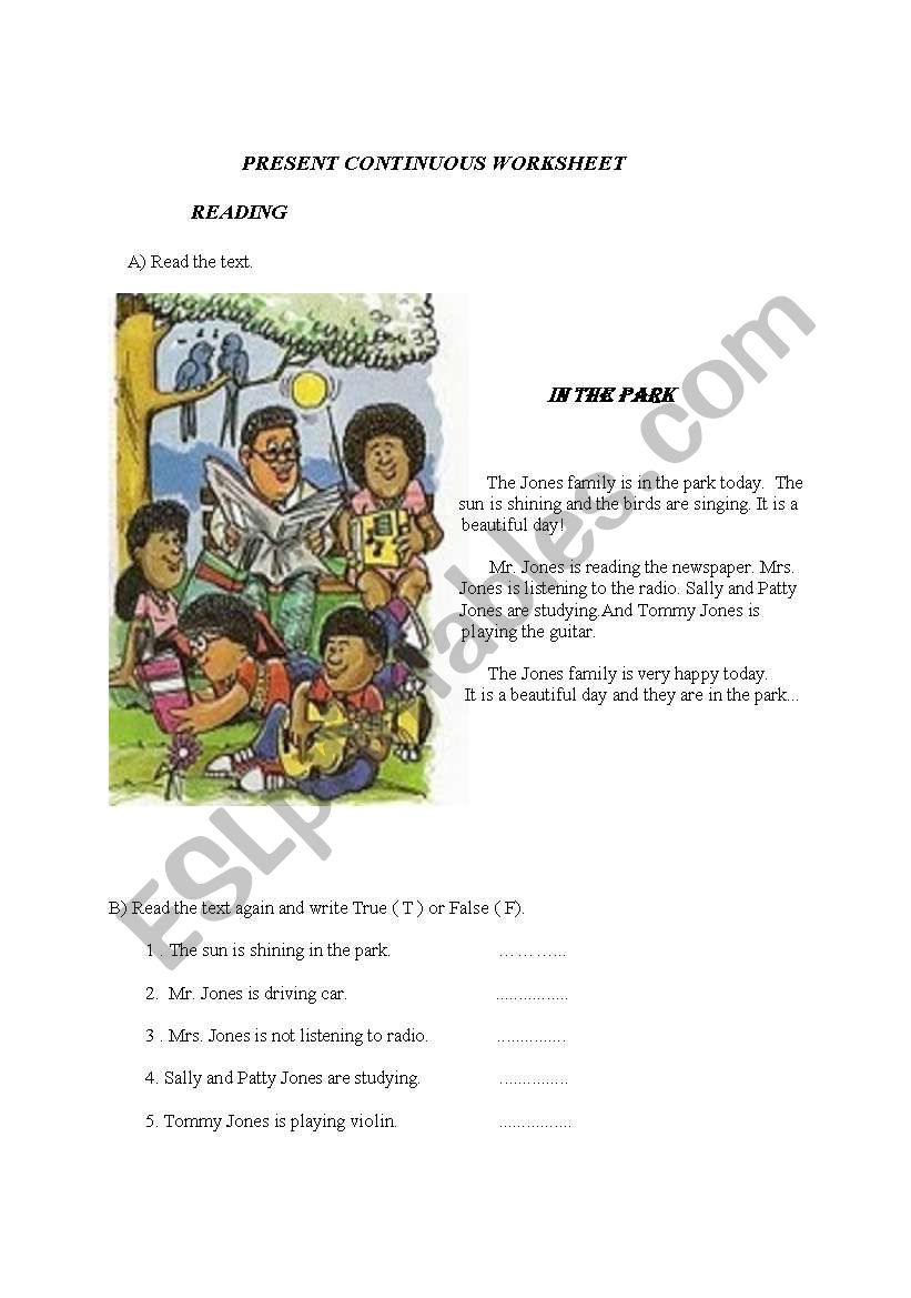 reading text  worksheet