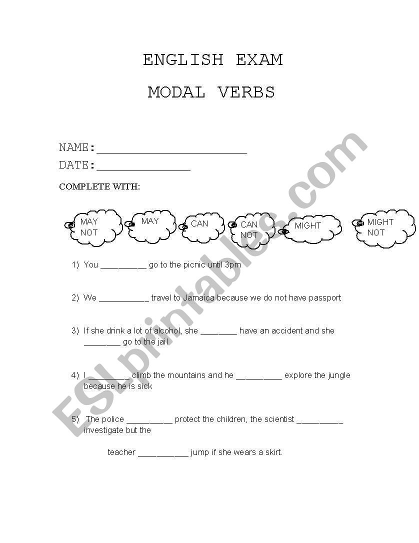 Exam Modal Verbs worksheet