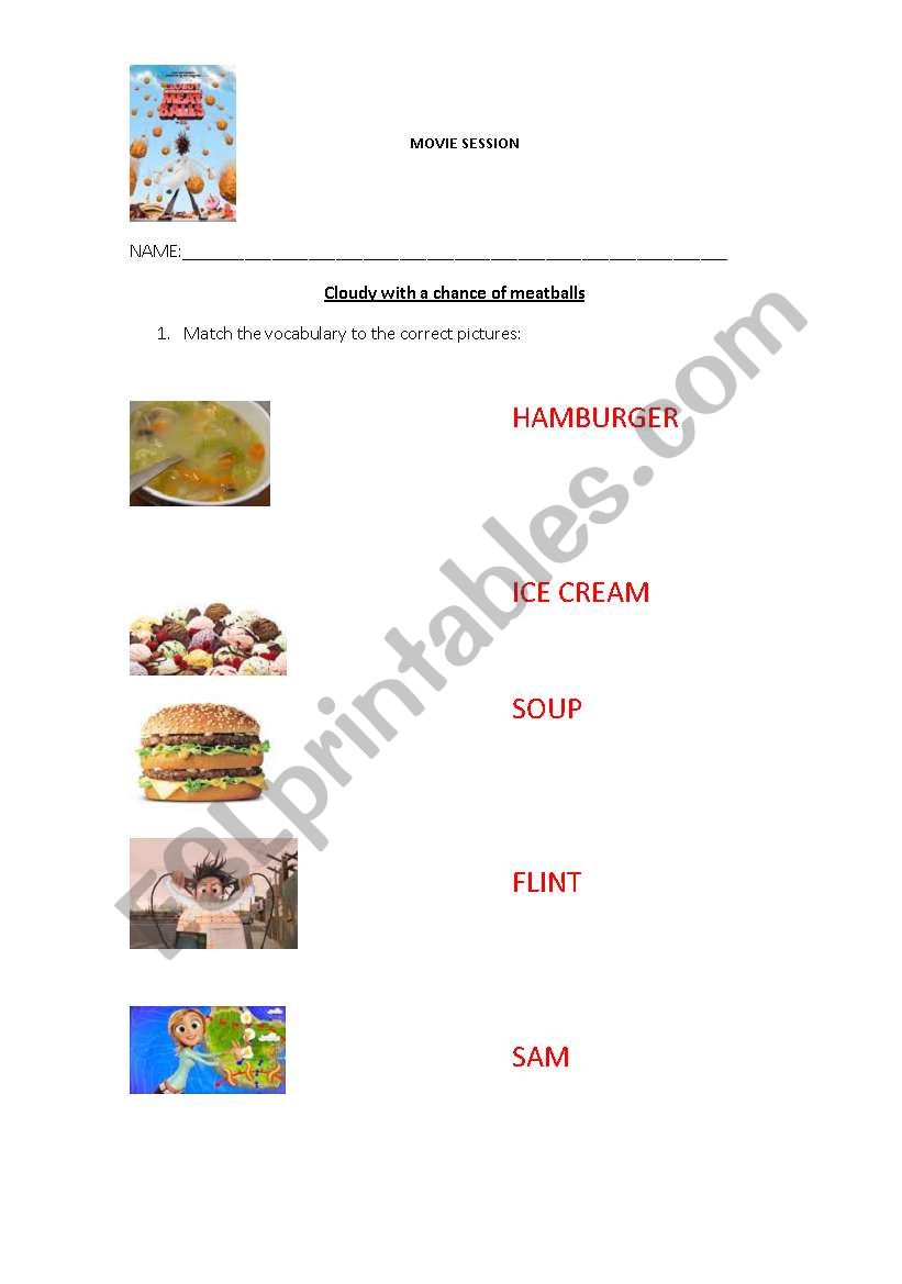 T chovendo Hamburguer worksheet