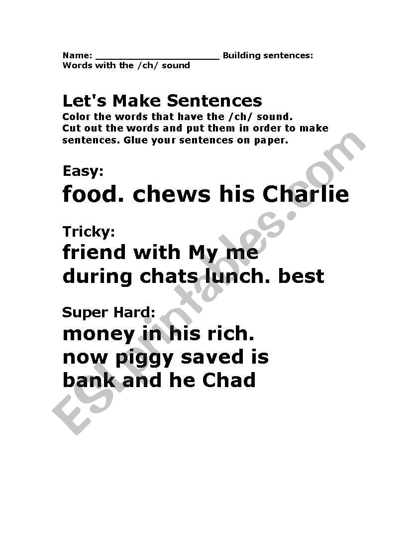 Sh Ch word order worksheet worksheet