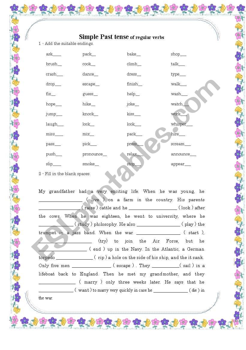 simple past tense of regular verbs