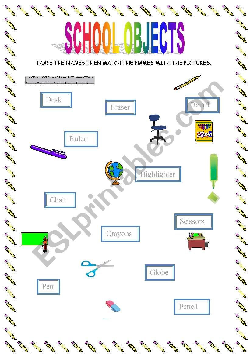 school objects worksheet