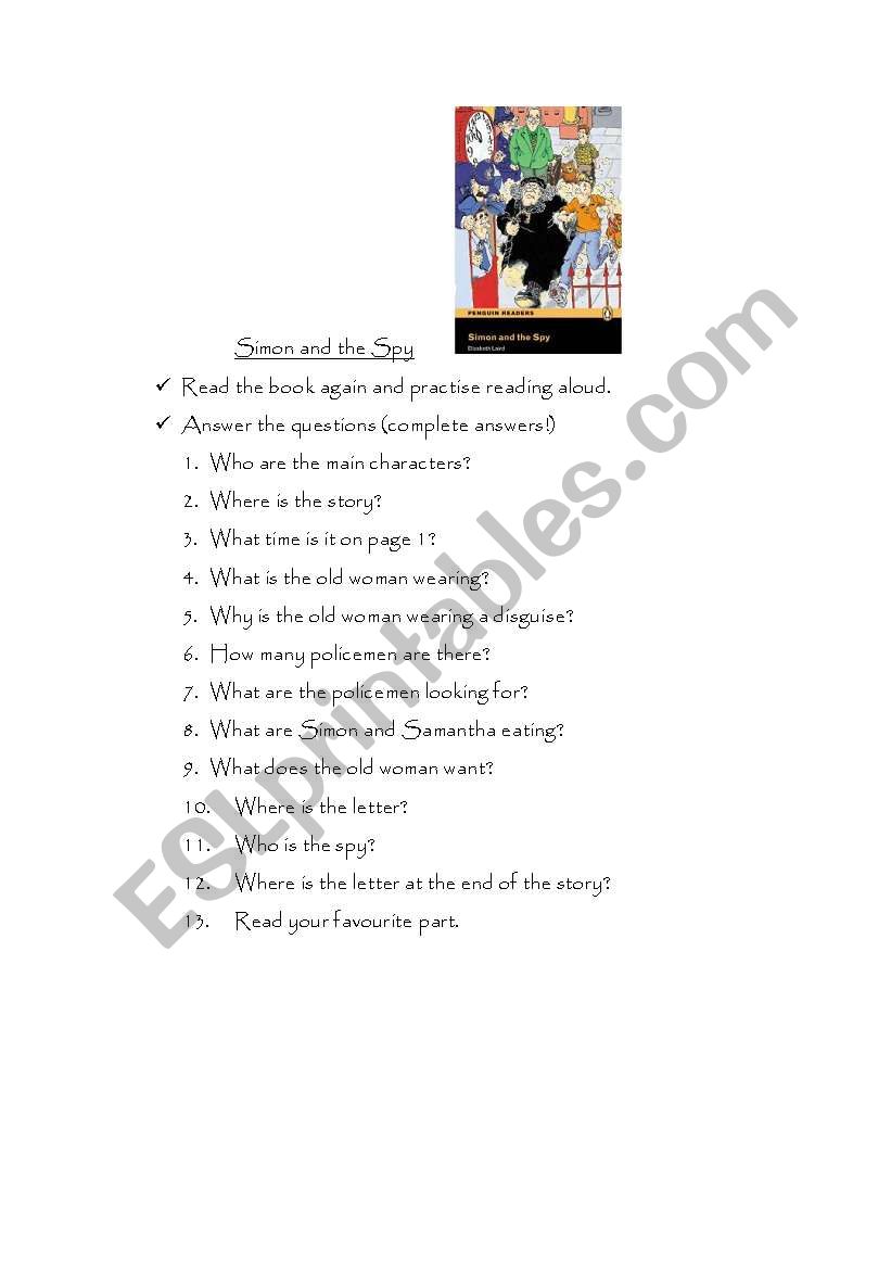 Simon and the Spy worksheet