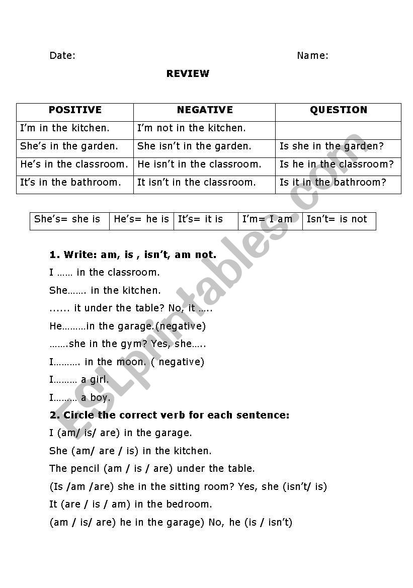 TO BE worksheet