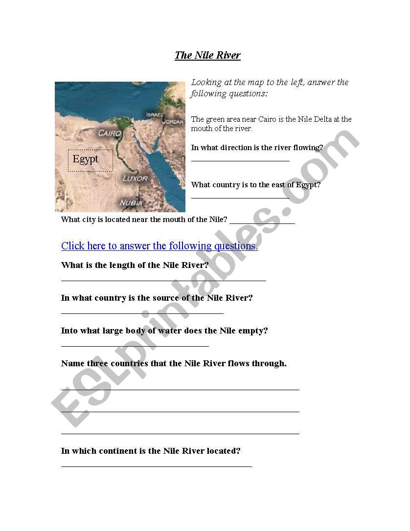 Nile River Worksheet worksheet