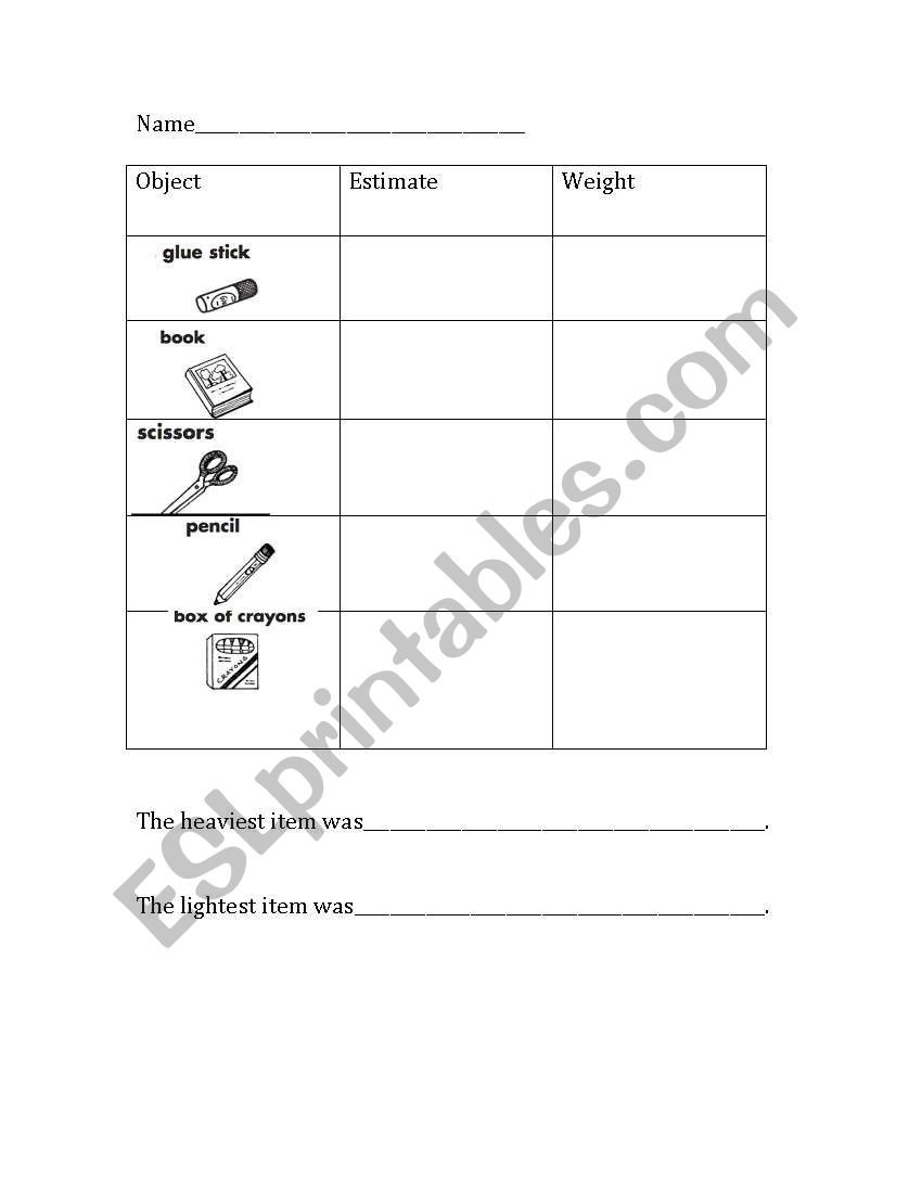  Measurement worksheet