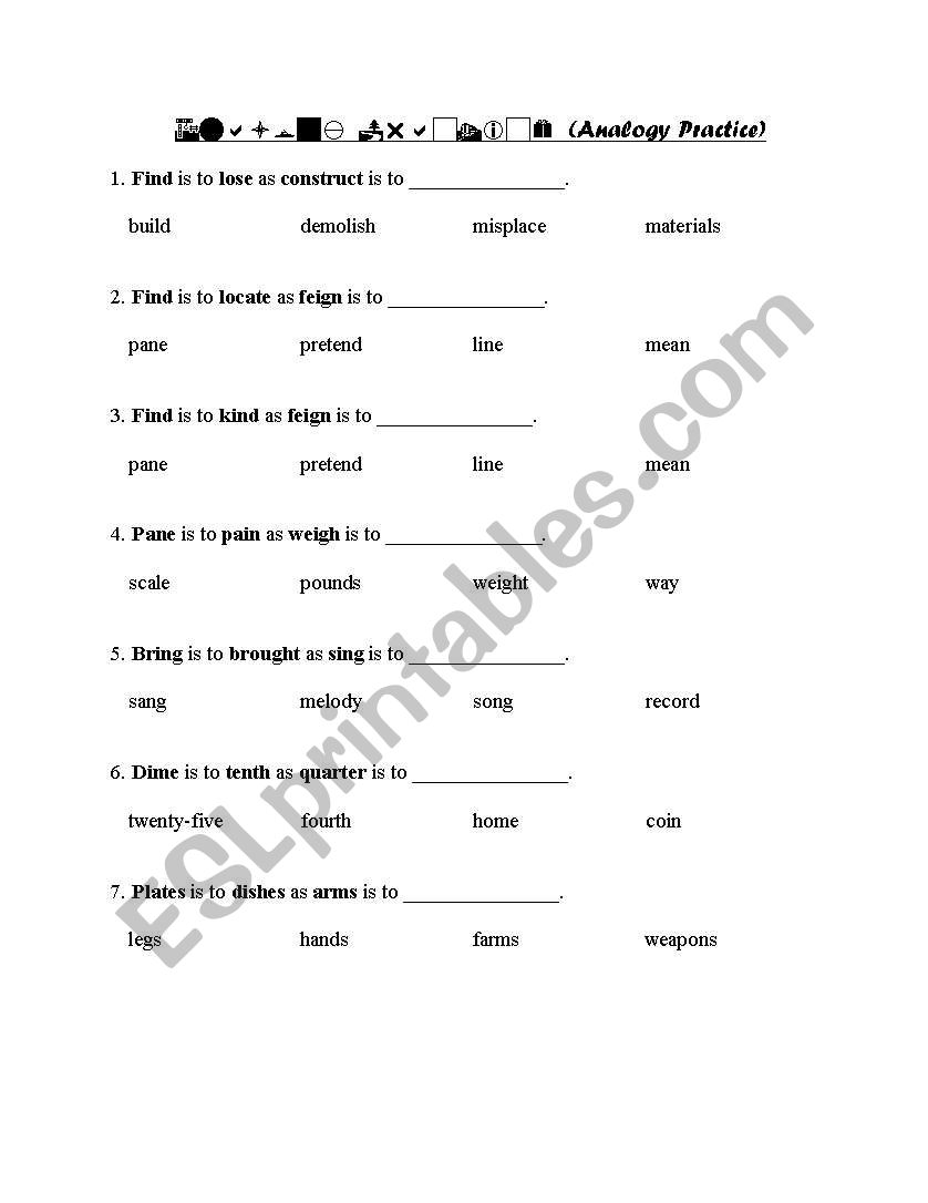 Analogies Worksheet worksheet