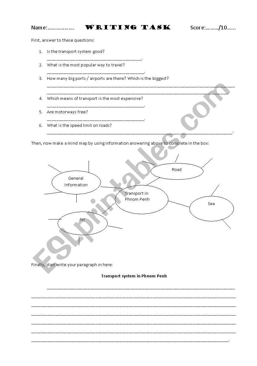 Description writing task worksheet