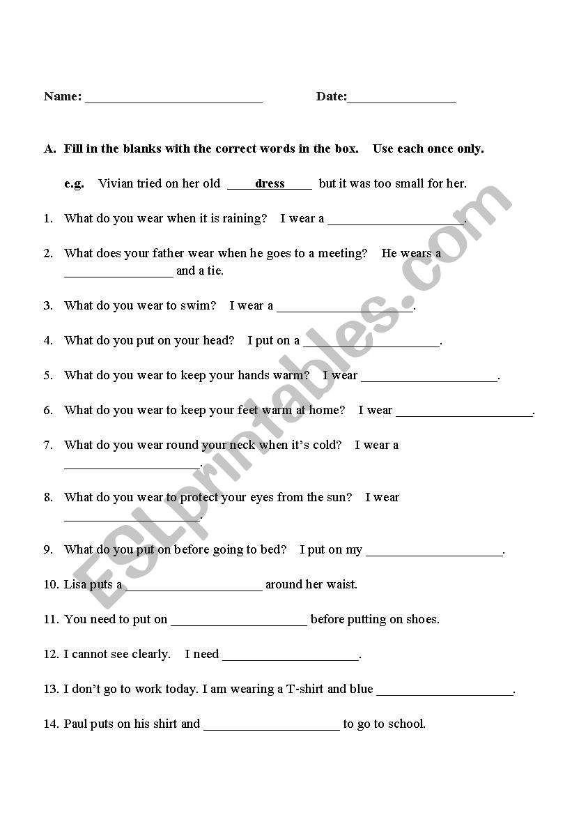 Clothes and Accessories worksheet