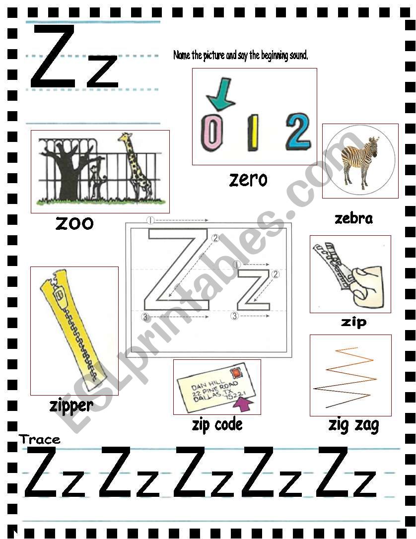 ABC- letter Zz and sentences worksheet