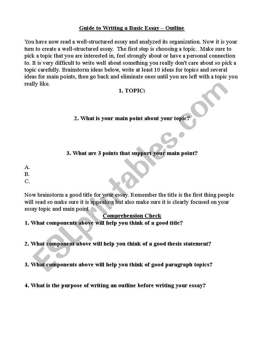 Model Essay Outline-Homework worksheet