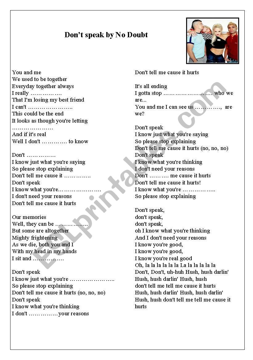 Dont speak by No Doubt worksheet