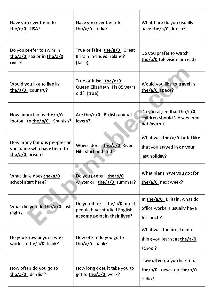 articles game/ conversationcards