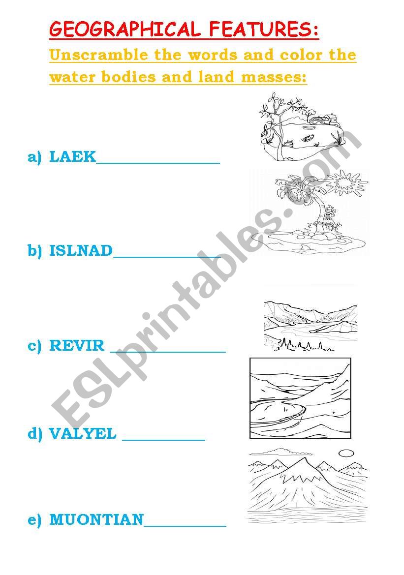 Geographical features worksheet