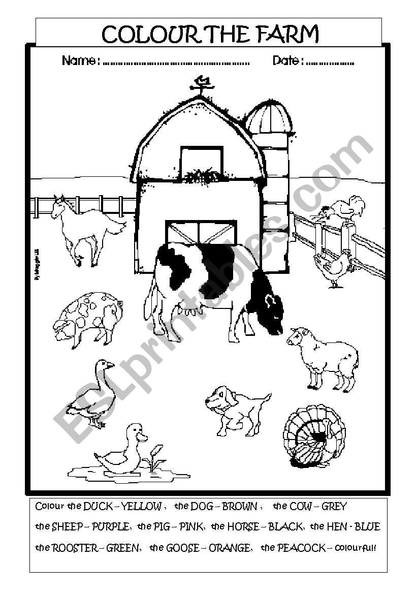 COLOUR THE FARM worksheet