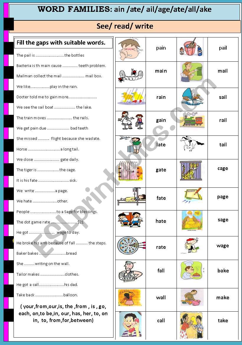 Word families  worksheet