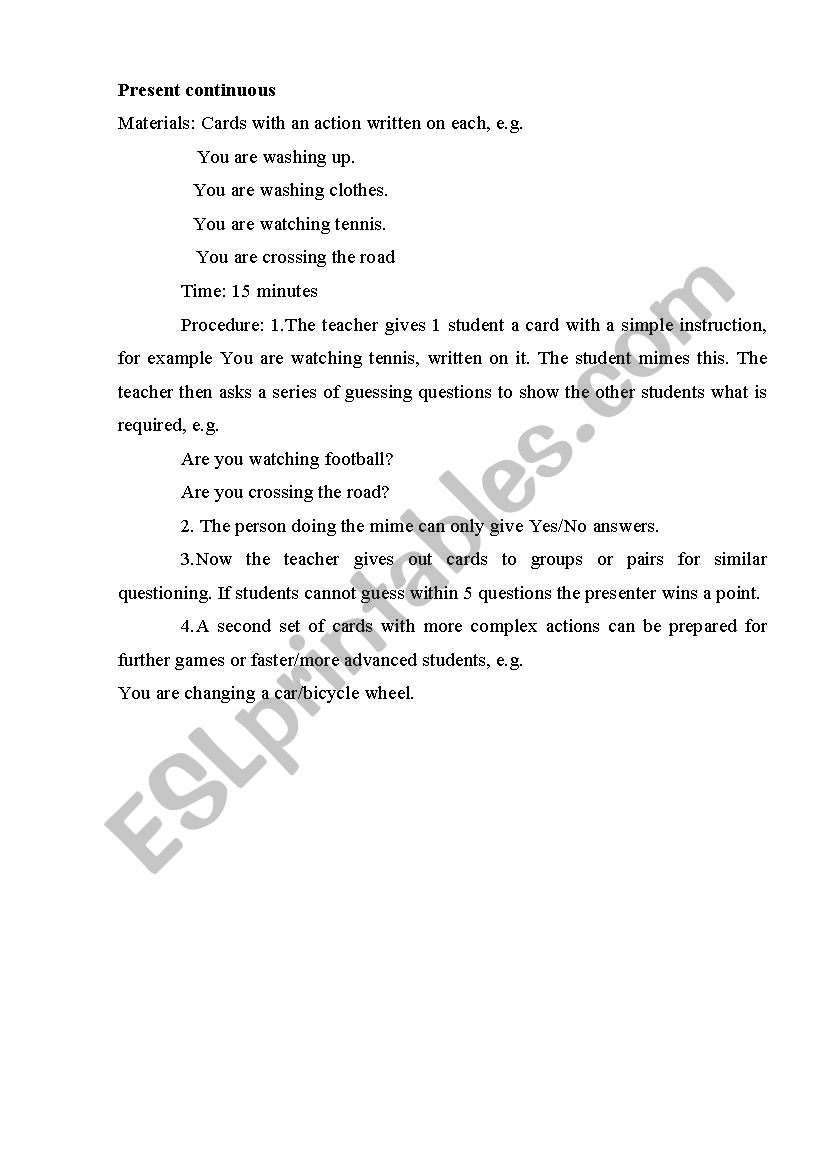 Present continuous  worksheet