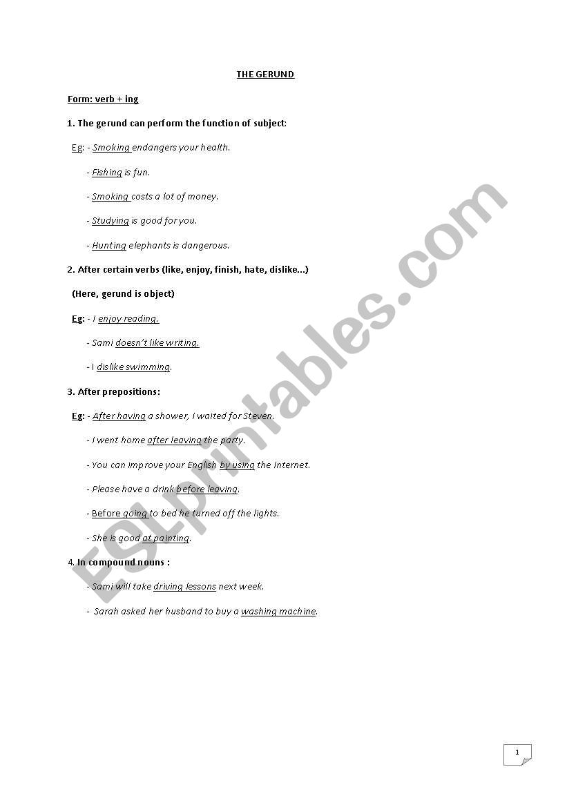 The Gerund worksheet