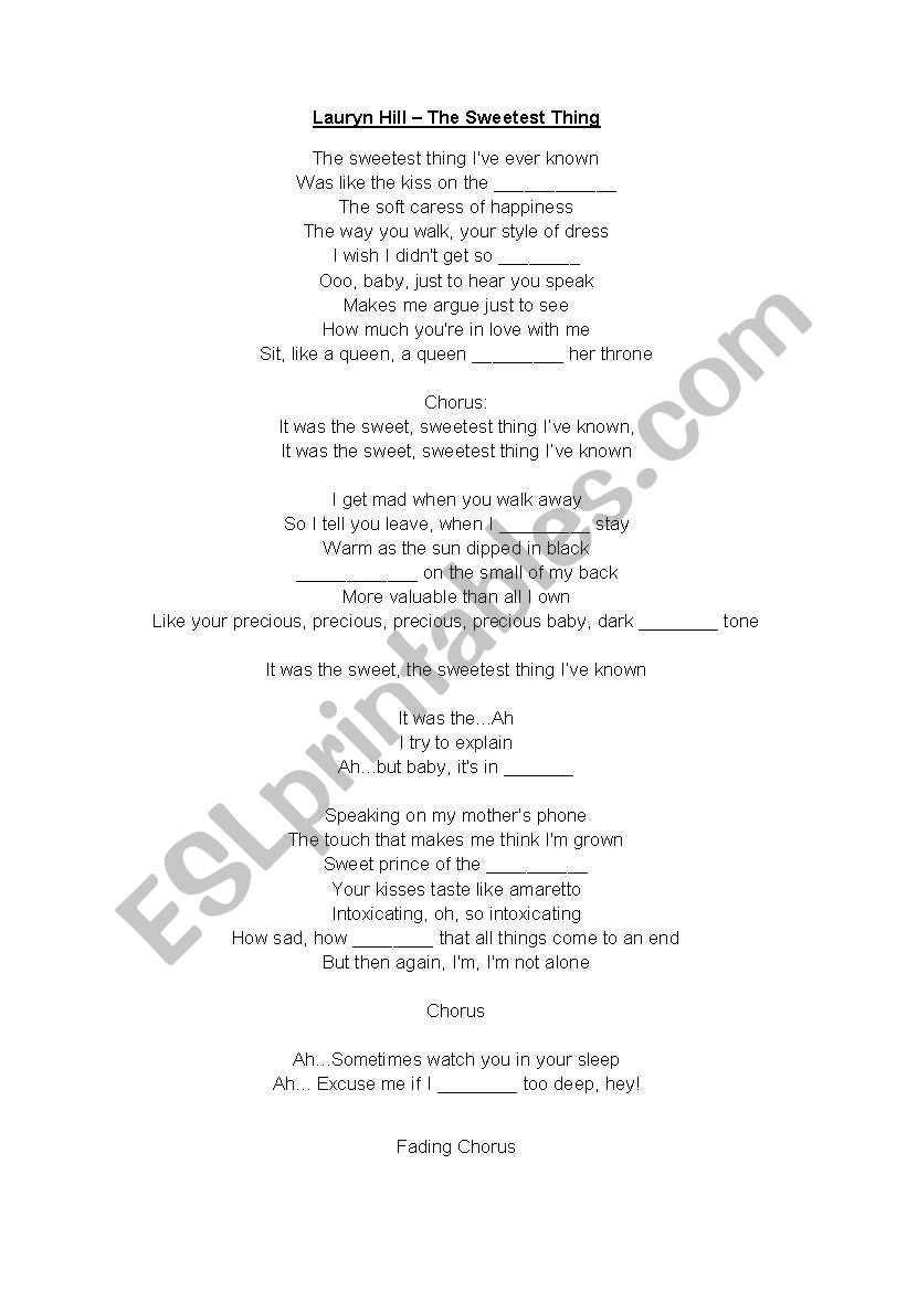 LYRICS (Lauryn Hill - The sweetest thing)