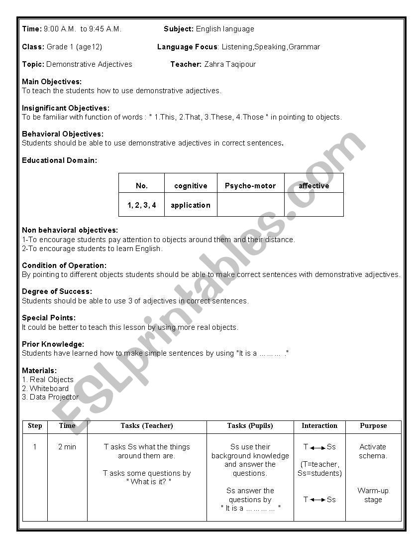 Demonstrative Adjectives worksheet