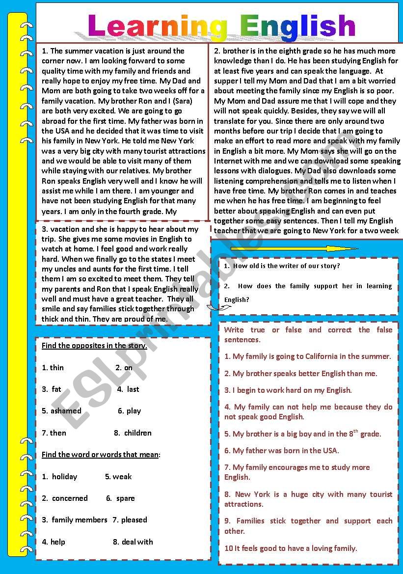 Learning English worksheet