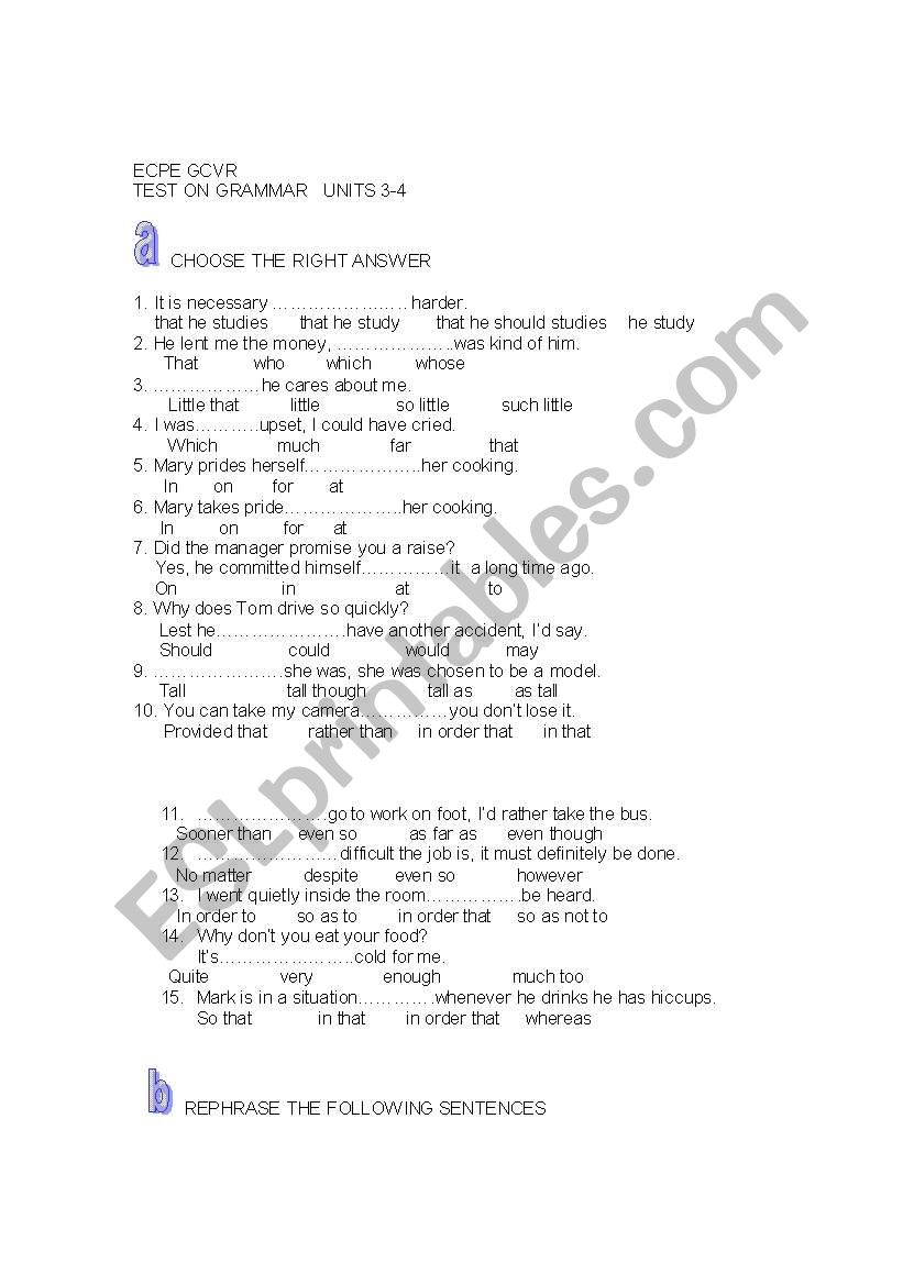 ECPE GRAMMAR TEST worksheet