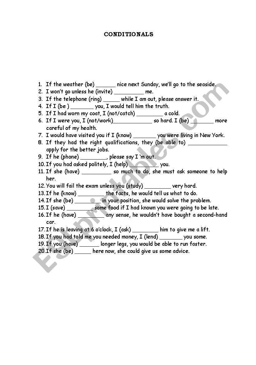 conditionals worksheet