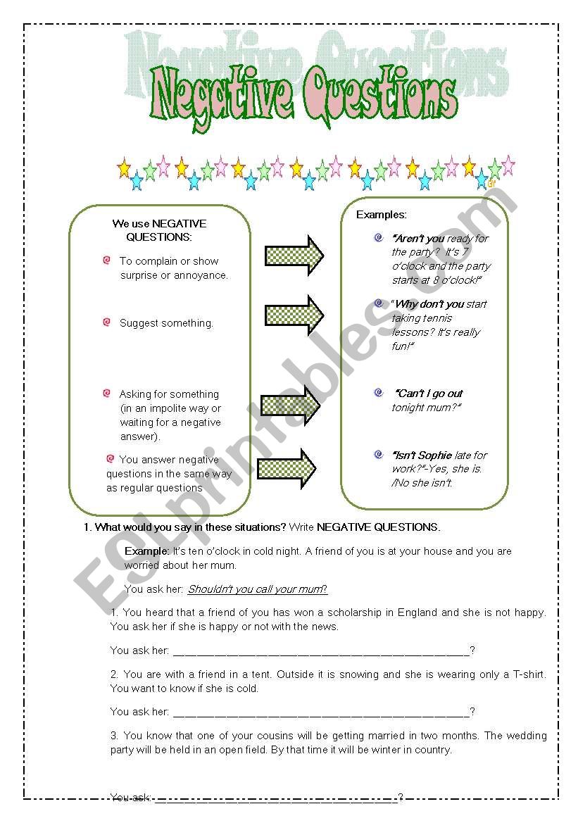 Neative Questions worksheet