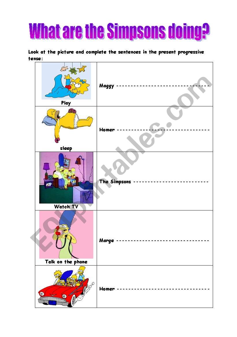 what are the simpsons doing? worksheet