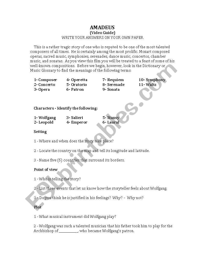 Amadeus worksheet