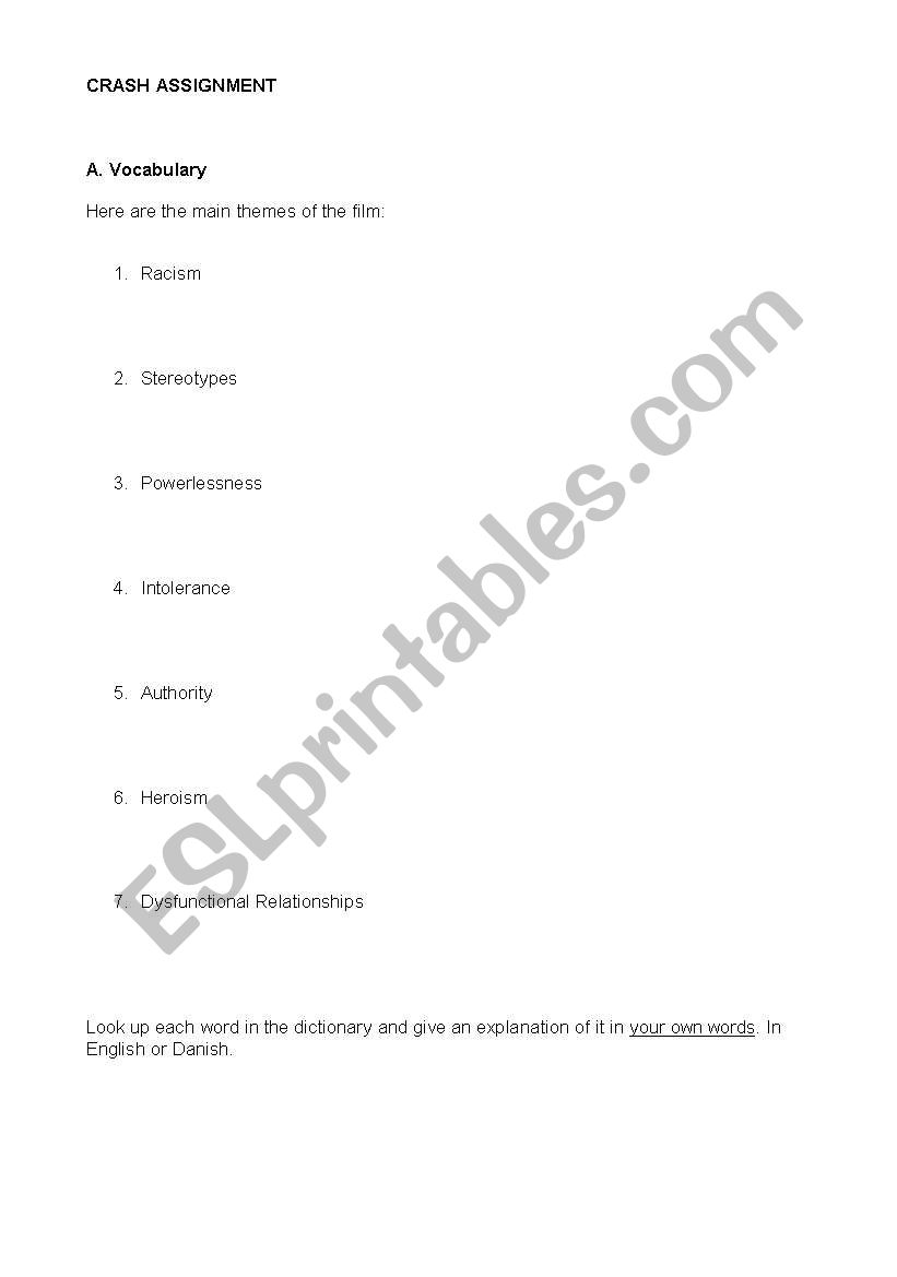 Crash  worksheet