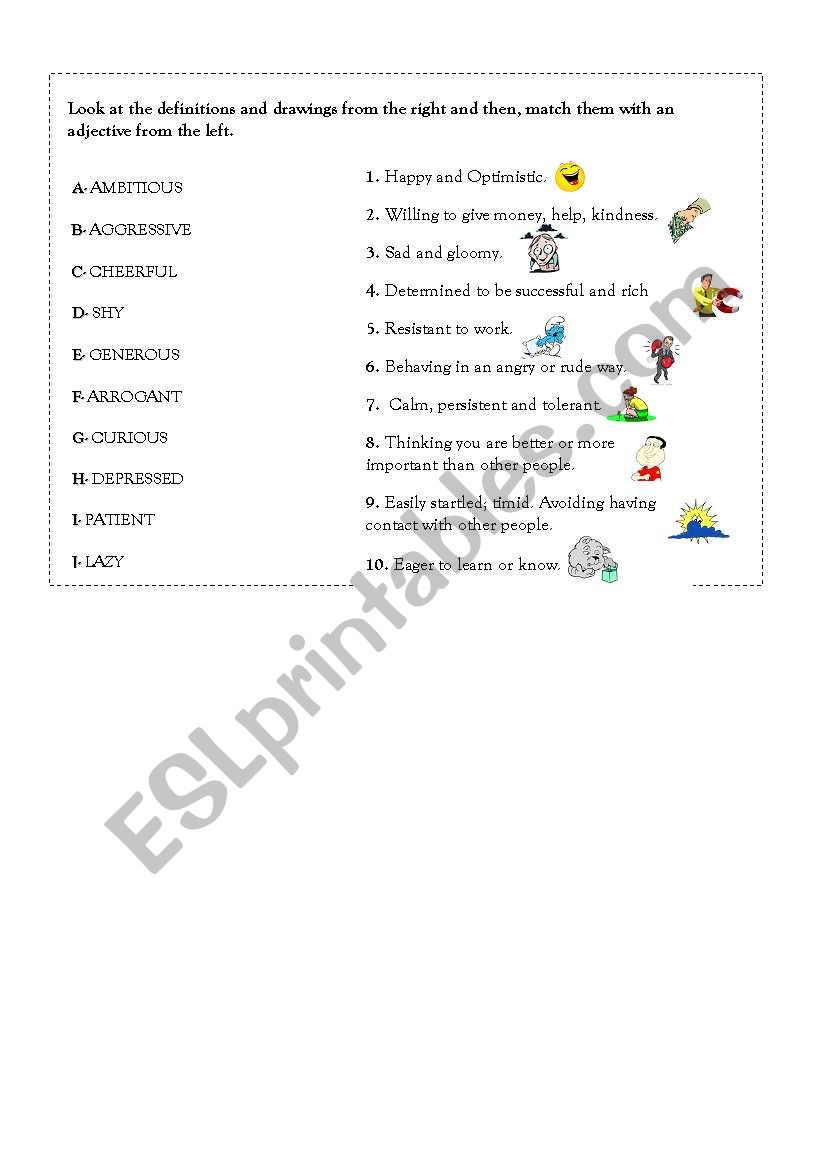 Matching Adjectives worksheet