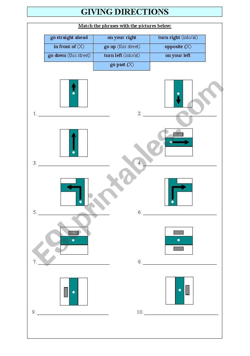 Giving Directions worksheet