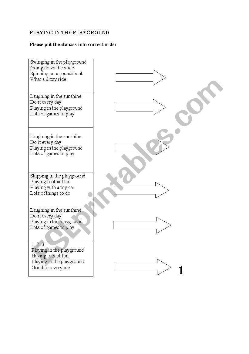 Playing in the playground song worksheet