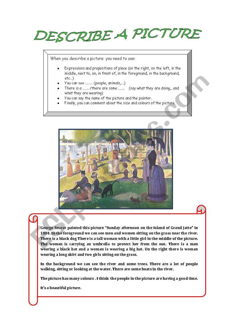 DESCRIBING A PICTURE worksheet