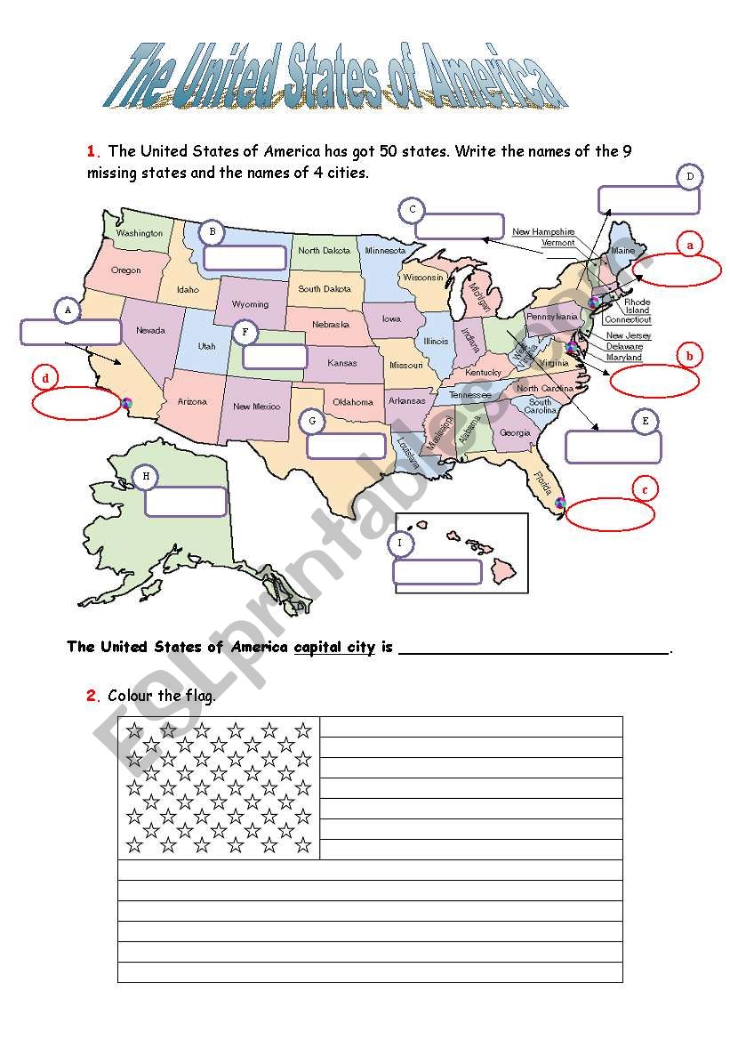 United States of America worksheet